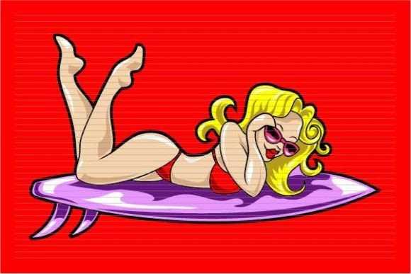 Surf Girl Summer Sunset Logo for T-shirt